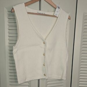 Abercrombie & Fitch Women White Knit Button-Up Vest XL NWT